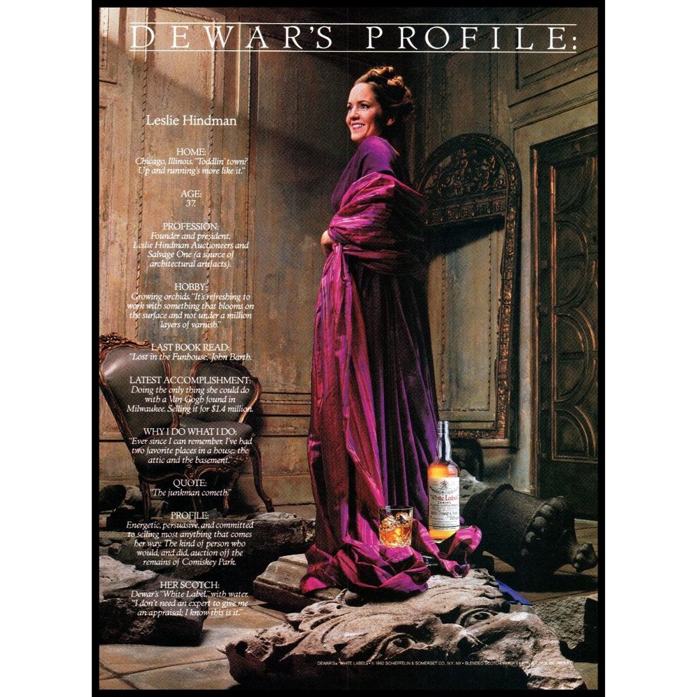 1992 Dewars Scotch Profiles Vintage Print Ad Formal Salon Room Gown Wall Art